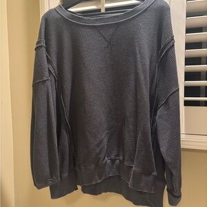 American Eagle Outfitters Charcoal Waffle Knit Crew Sweater